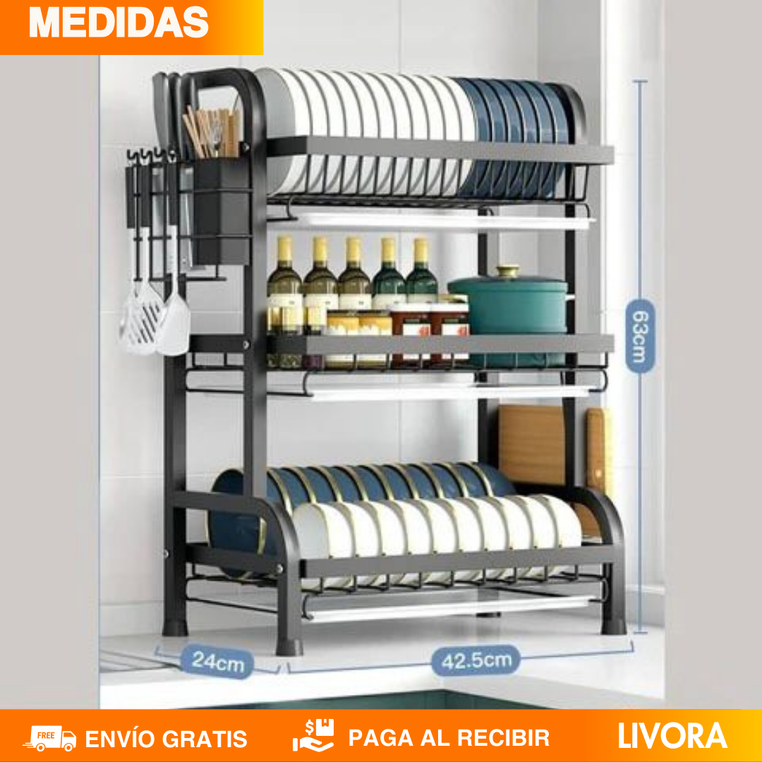 ESTANTE ESCURRIDOR PARA PLATOS DE 3 NIVELES