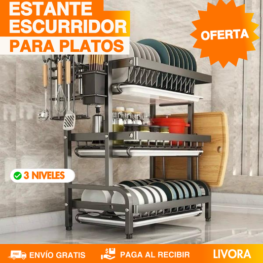 ESTANTE ESCURRIDOR PARA PLATOS DE 3 NIVELES